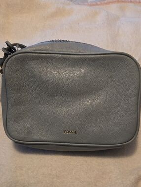 Fossil Pale Blue Pebbled Leather Crossbody Bag